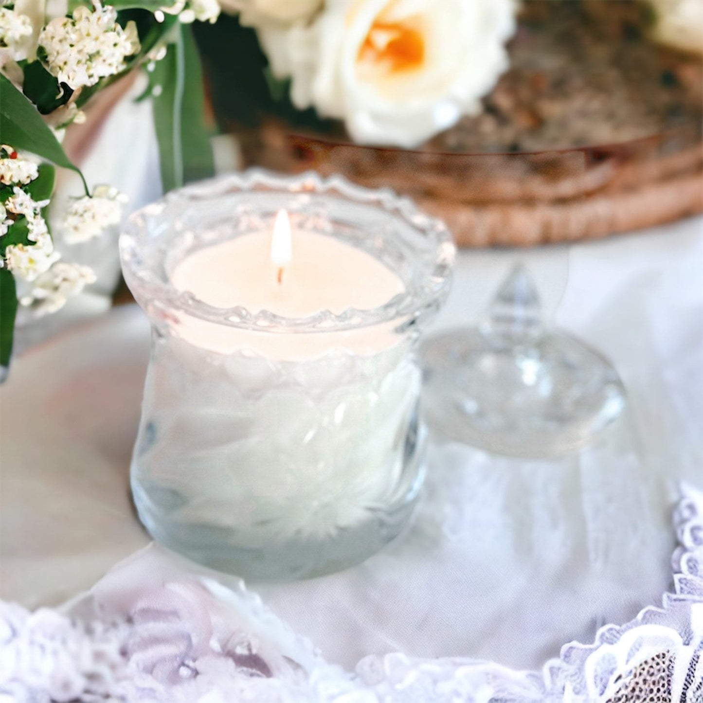 Scented Candle in Vintage Glass Sugar Bowl