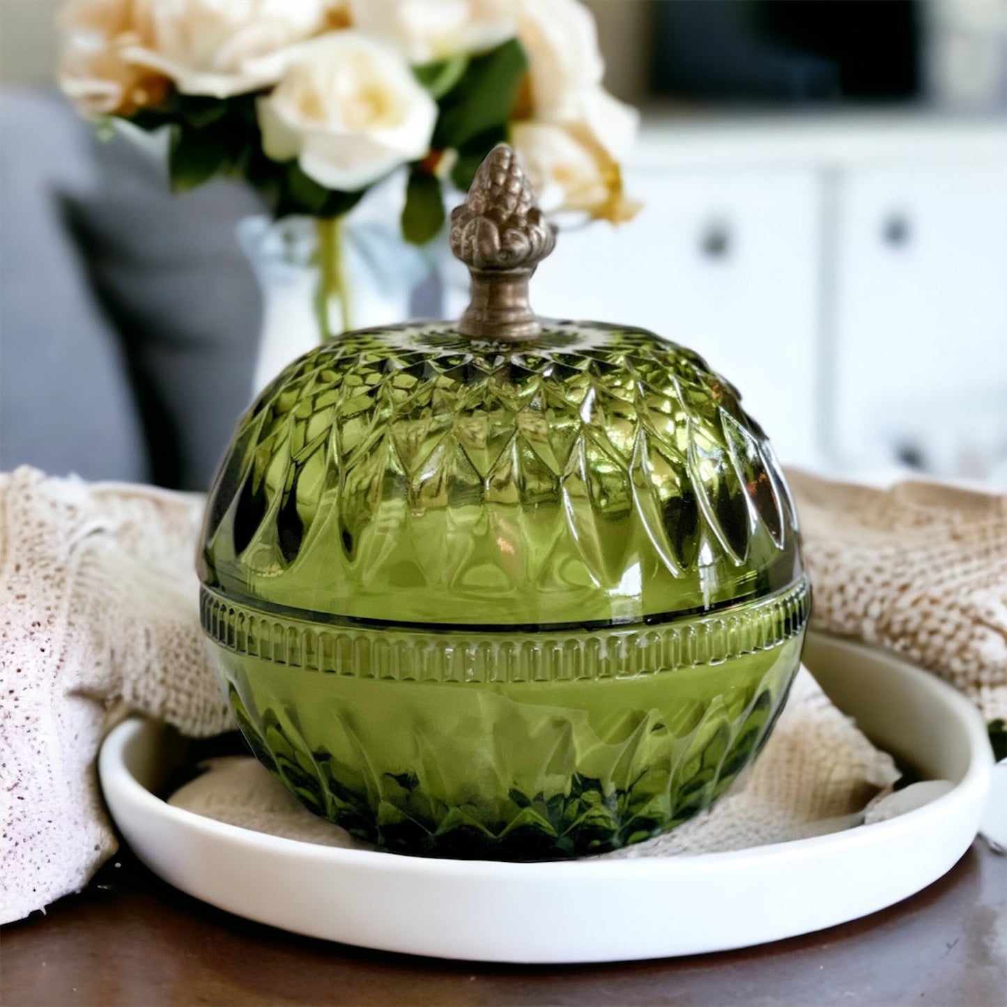 Cypress & Bayberry Holiday Soy Candle in Vintage Pumpkin Candy Dish