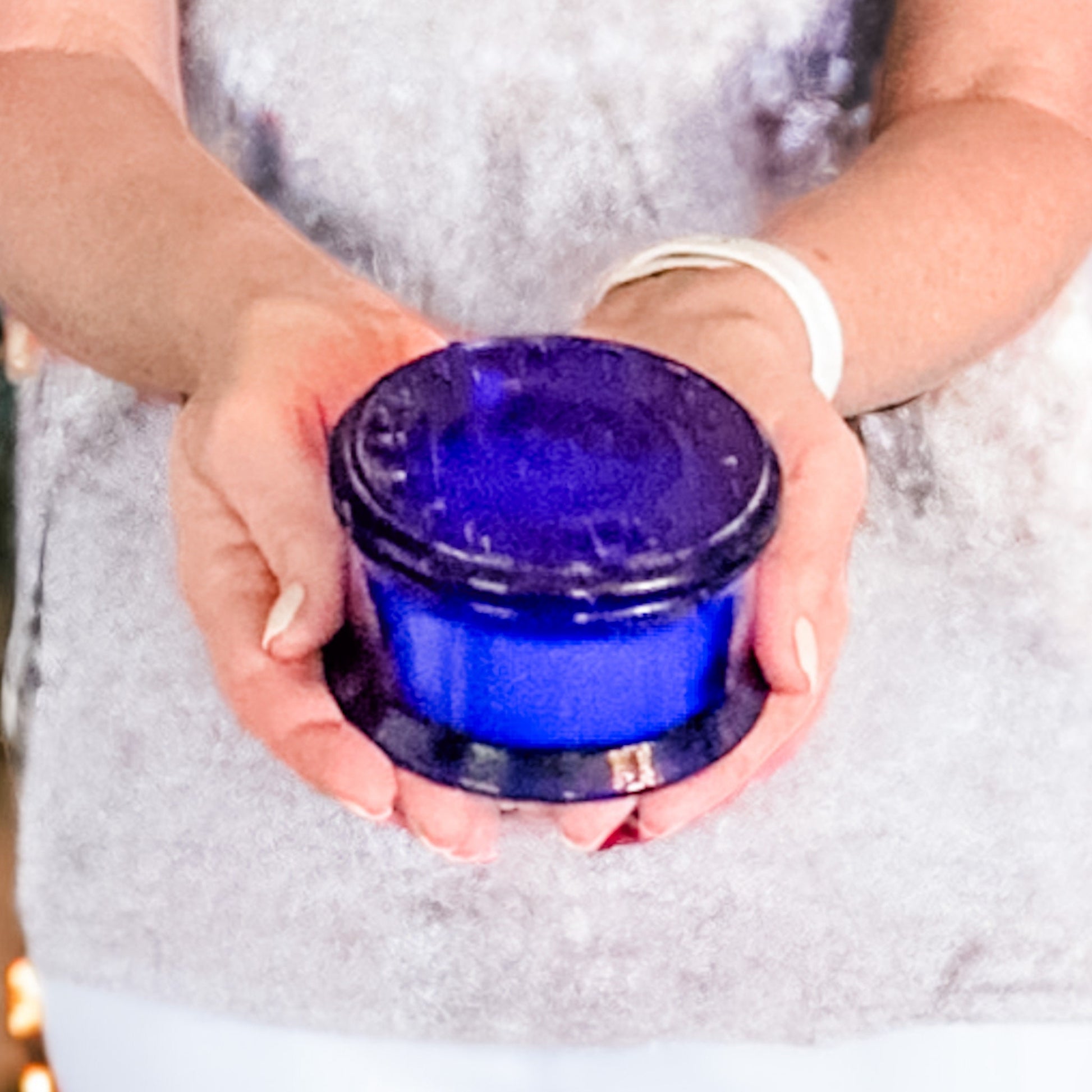 Vintage Cobalt Blue Powder Jar Candle