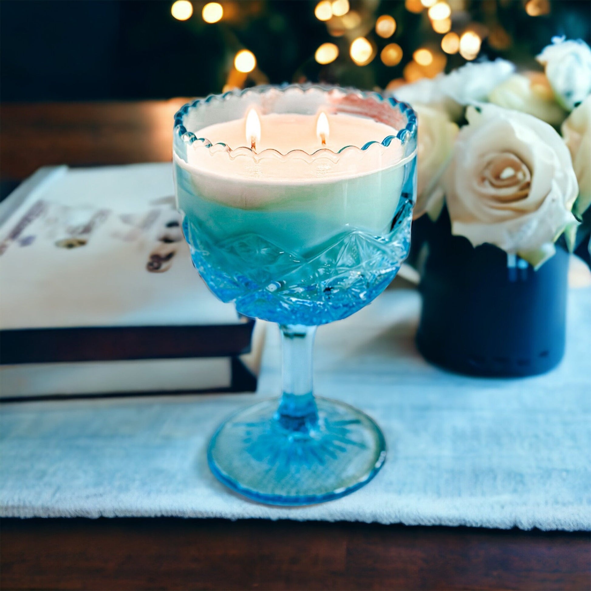 Unique Candle in Vintage Footed Compote