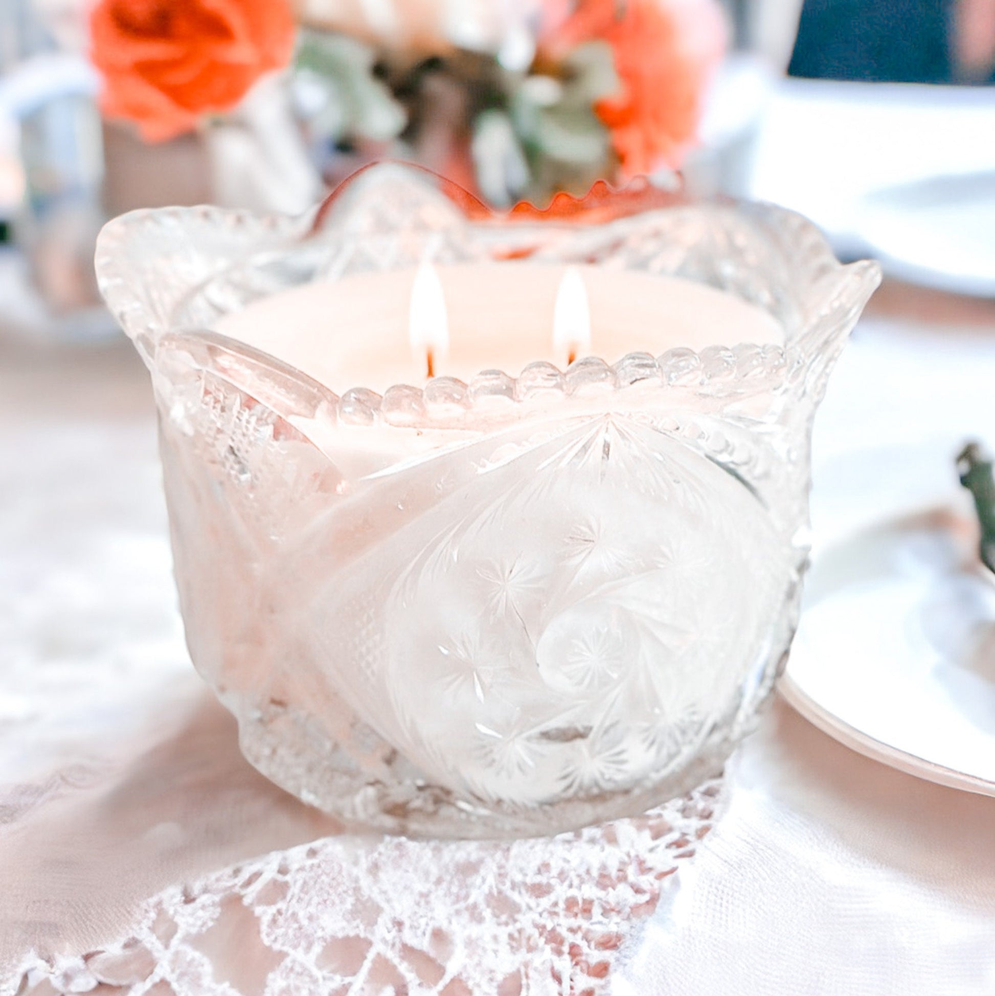 Unique Candle in Vintage Glass Sugar Bowl
