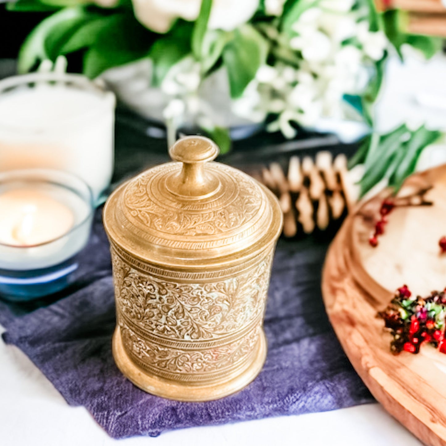 Sweet Almond Soy Candle | Vintage Brass Trinket Canister