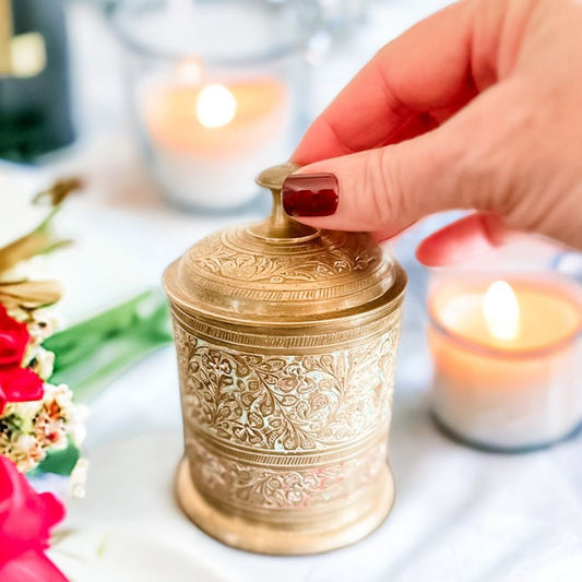 Sweet Almond Soy Candle | Vintage Brass Trinket Canister