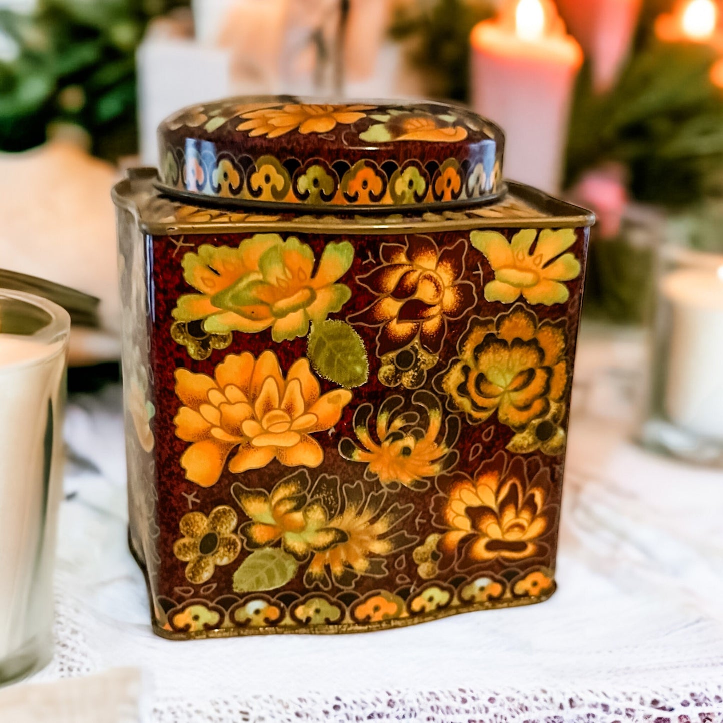 Festive Vintage Tin Candle | Christmas Hearth & Black Currant Jasmine Scent