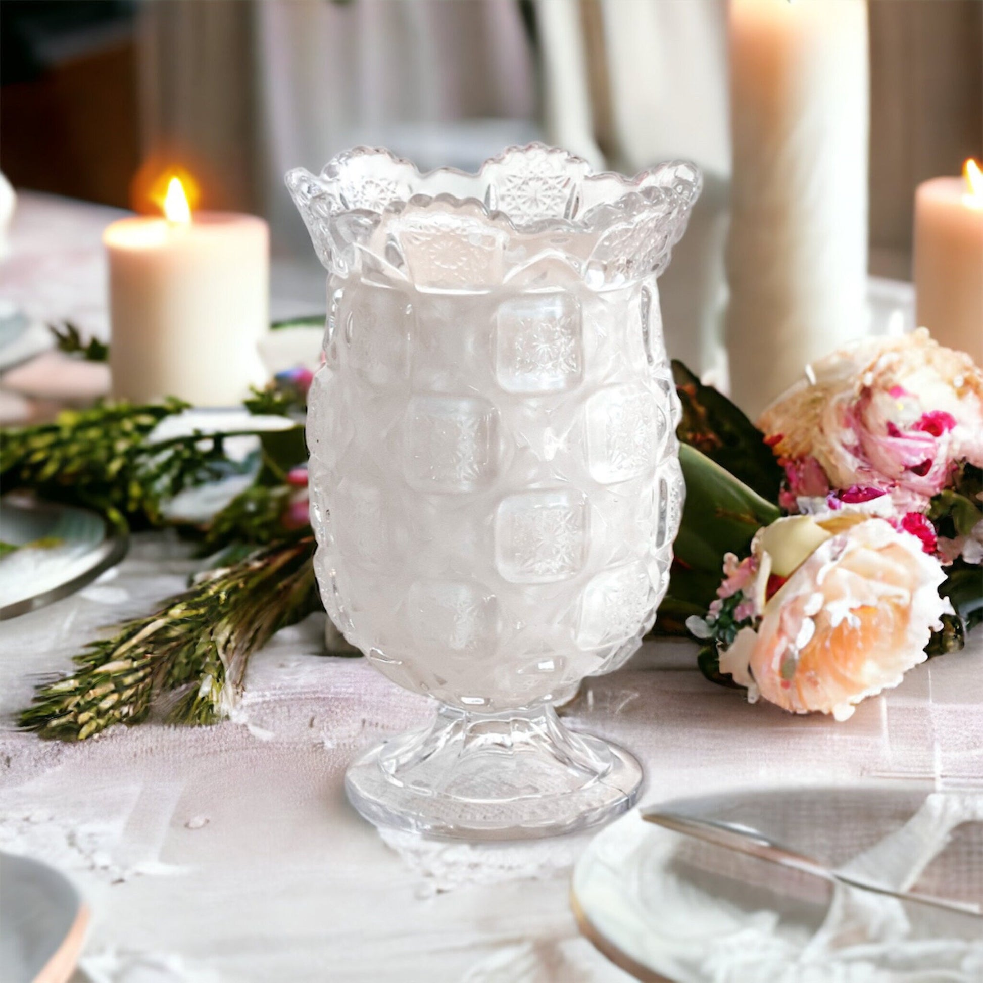 Unique Candle in Vintage Glass Vase