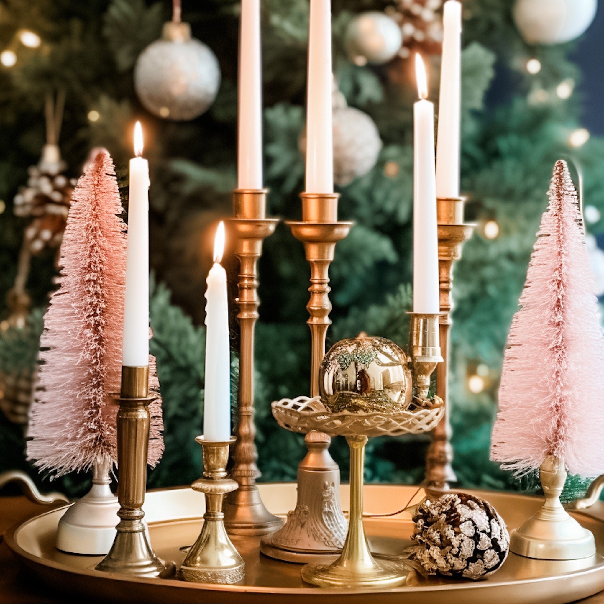 Set of 6 mismatched authentic brass candlesticks for