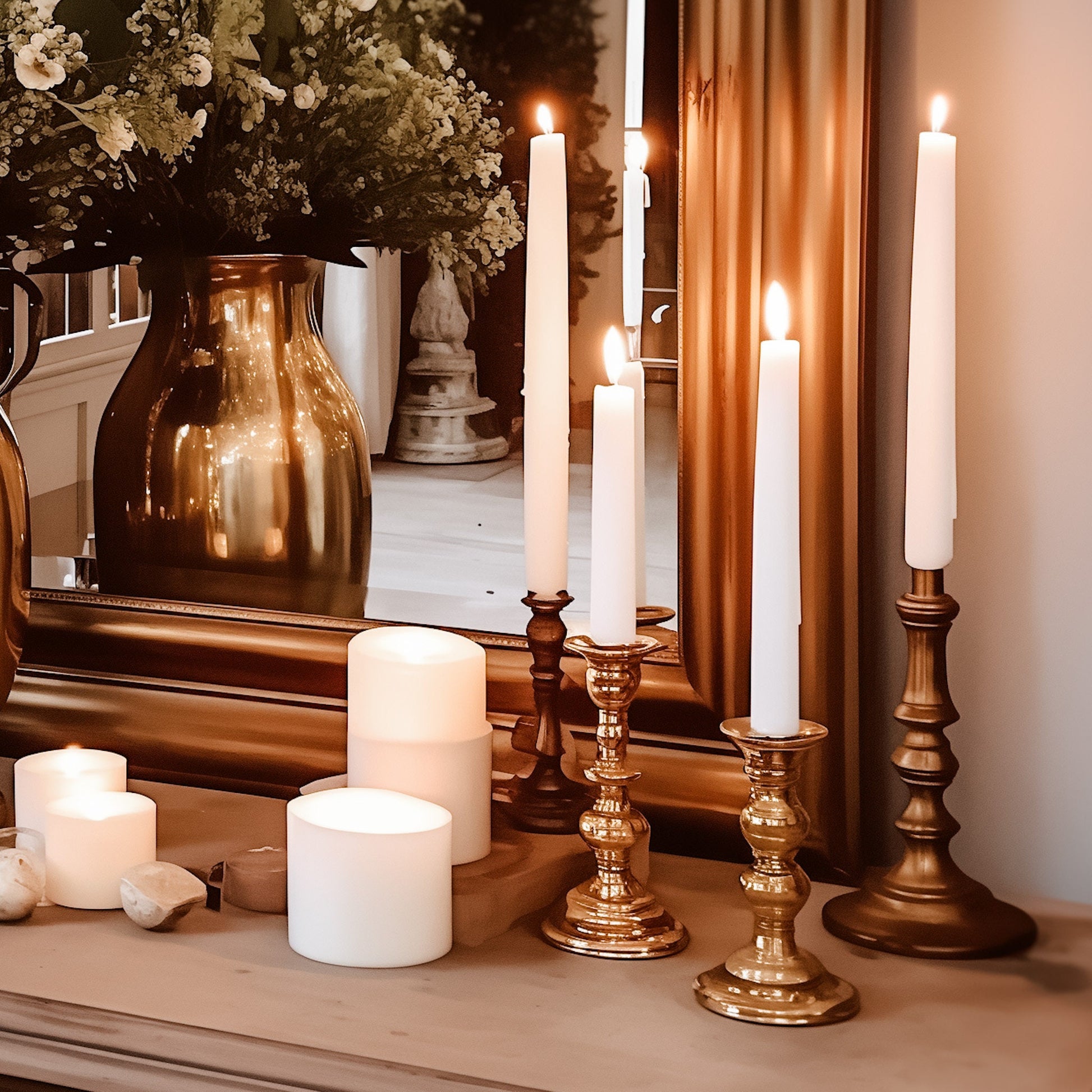 Eclectic Vintage Brass Candlestick Collection | Mismatched Sets for Holiday Decor