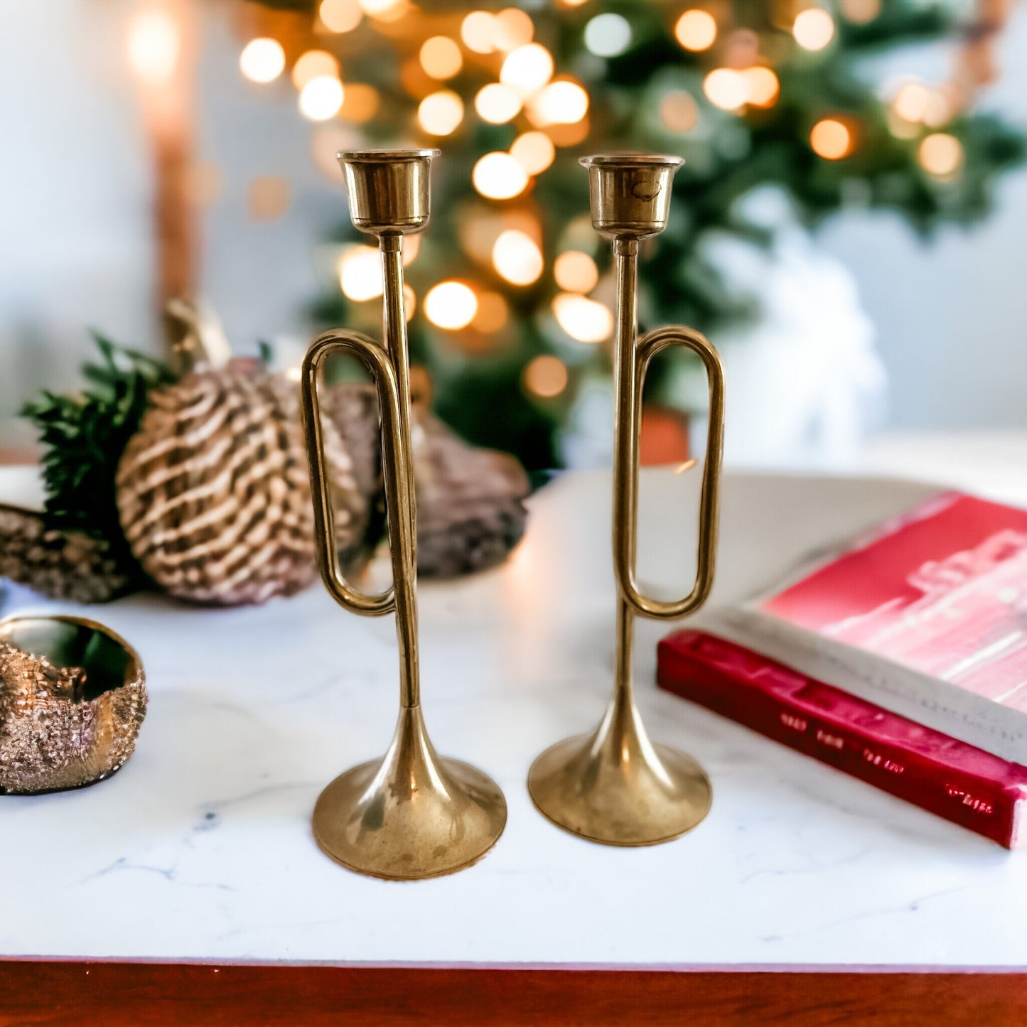 Vintage Brass Candle Holders, Trumpet Candlesticks, Housewarming Gift, Best Friend Gifts