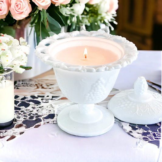 Soy Candle in Vintage Milk Glass Candy Box