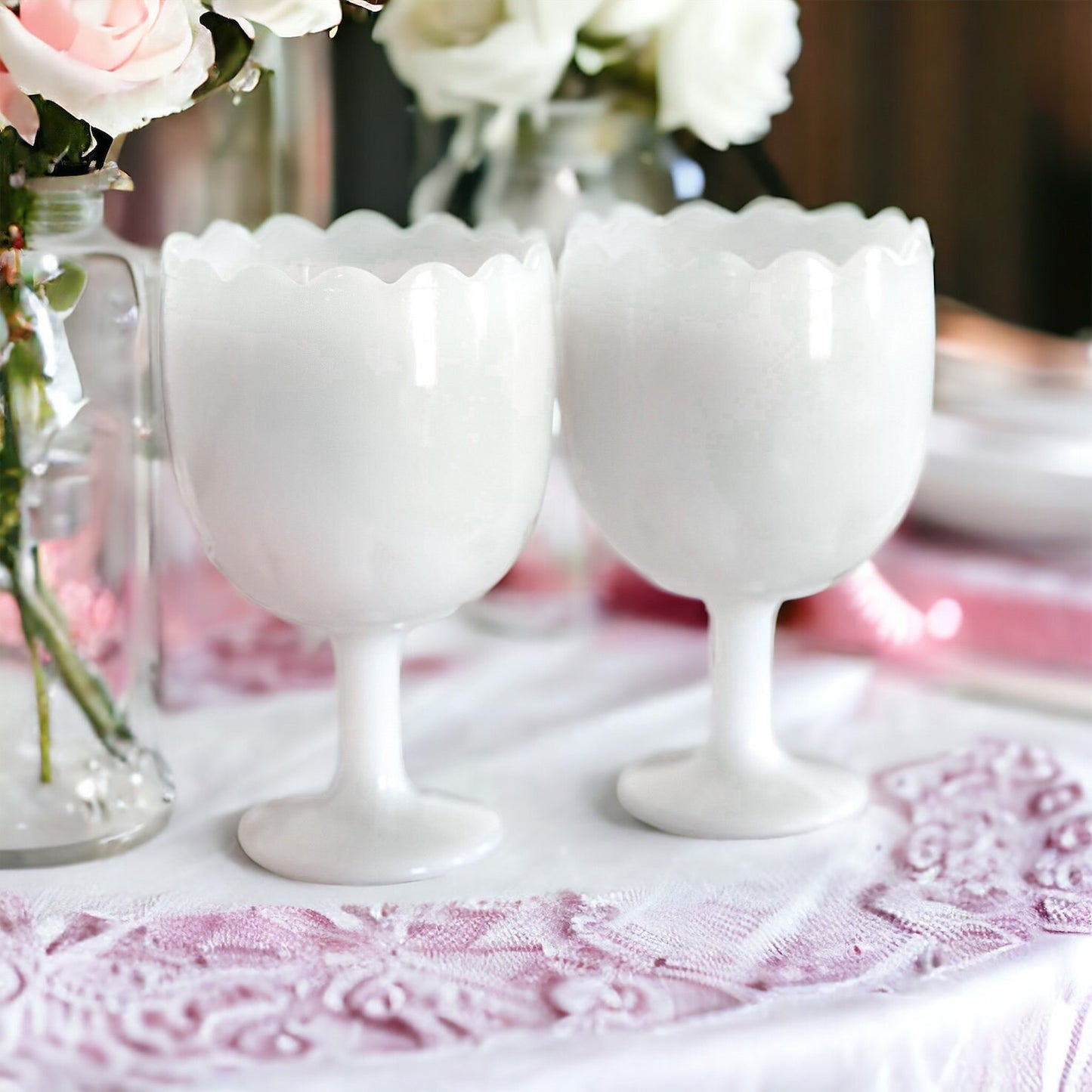 Unique Candle in Vintage Milk Glass Goblets